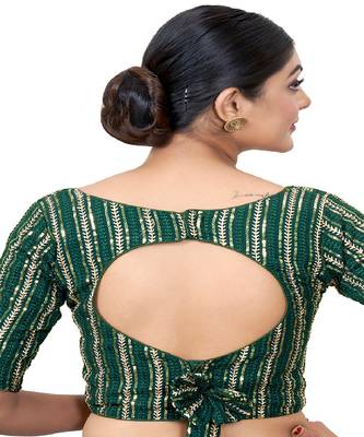 Green Embroidered Georgette Sequinced  Saree Blouse 2