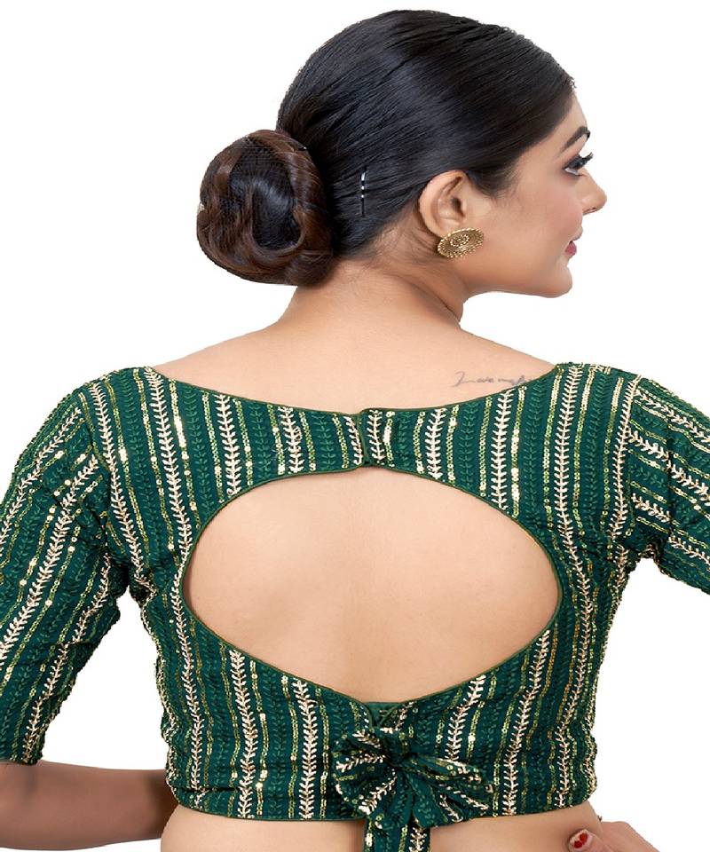 Green Embroidered Georgette Sequinced  Saree Blouse