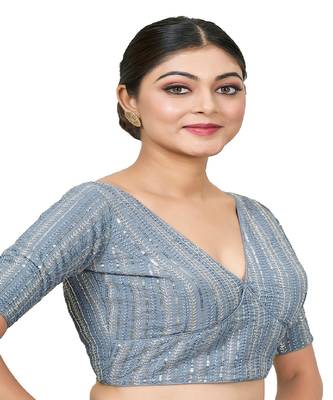 Grey Embroidered Georgette Sequinced  Saree Blouse 1