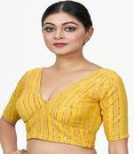 Yellow Embroidered Georgette Sequinced  Saree Blouse