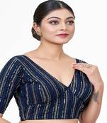 Navy Blue Embroidered Georgette Sequinced  Saree Blouse