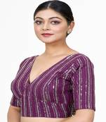 Purple Embroidered Georgette Sequinced  Saree Blouse
