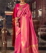 Magneta Pink Kandini Golden Zari Woven Kanjivaram Saree With Blouse