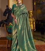 Green Kandini Golden Zari Woven Kanjivaram Saree With Blouse
