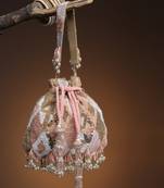 dangle dusky pink & multi diamond embellished faux silk potli