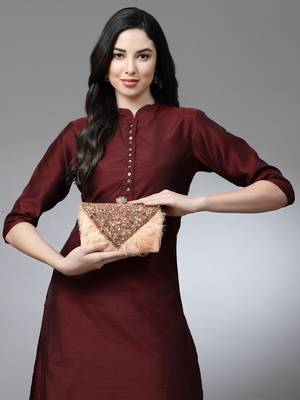 Anekaant feather coral & gold stone work embellished velvet box clutch 1