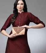 Anekaant feather coral & gold stone work embellished velvet box clutch