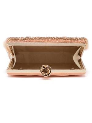 Anekaant feather coral & gold stone work embellished velvet box clutch 5