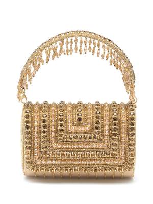 coffer nude & gold stone work embellished suede foldover clutch 3