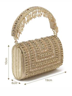 coffer nude & gold stone work embellished suede foldover clutch 4