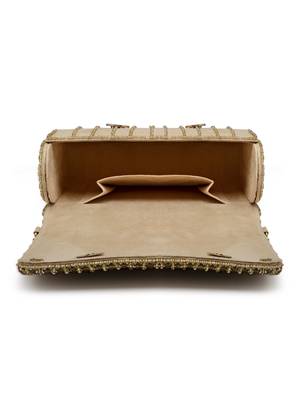 coffer nude & gold stone work embellished suede foldover clutch 5