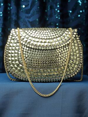 mosaic gold mosaic embellished metal halfmoon clutch 1