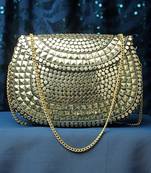 mosaic gold mosaic embellished metal halfmoon clutch