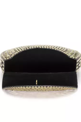 mosaic gold mosaic embellished metal halfmoon clutch