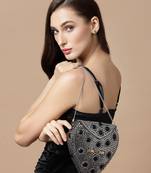 Anekaant mosaic silver & black mosaic embellished metal box clutch