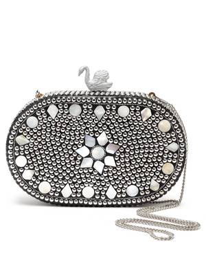 Anekaant mosaic silver & white marble mosaic embellished metal box clutch 3