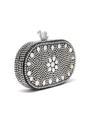 Anekaant mosaic silver & white marble mosaic embellished metal box clutch 4