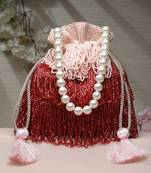 dangle pink & red bead work embellished satin potli