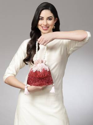 dangle pink & red bead work embellished satin potli 2
