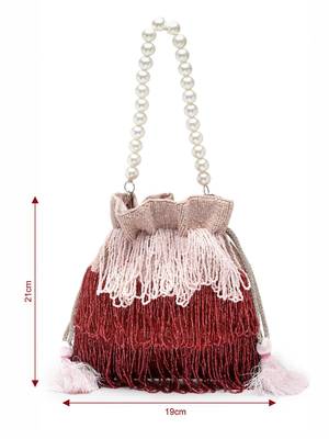 dangle pink & red bead work embellished satin potli 3