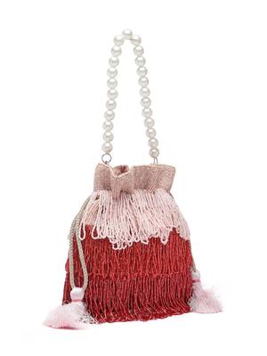 dangle pink & red bead work embellished satin potli 4