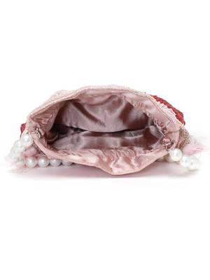 dangle pink & red bead work embellished satin potli 5