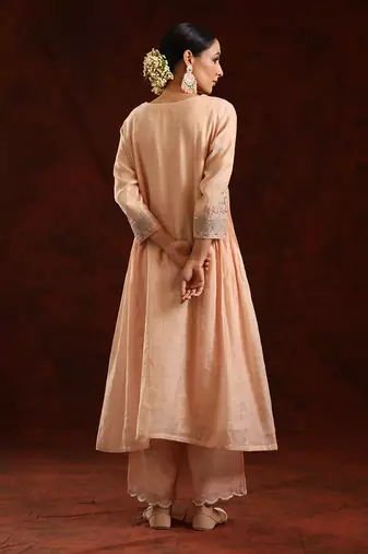 Pink chanderi tissue kurta set