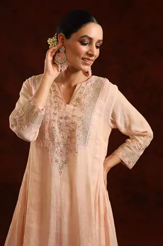 Pink chanderi tissue kurta set