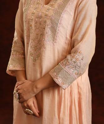 Pink chanderi tissue kurta set 4