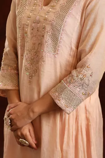 Pink chanderi tissue kurta set