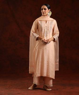 Blush pink chanderi tissue kurta set 1