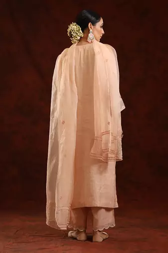 Blush pink chanderi tissue kurta set