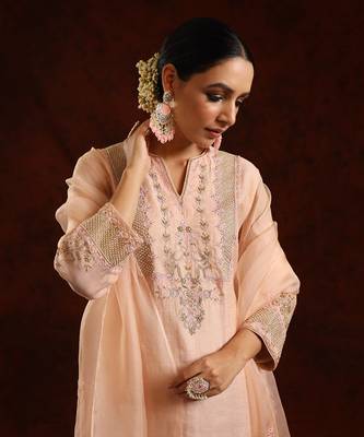 Blush pink chanderi tissue kurta set 4