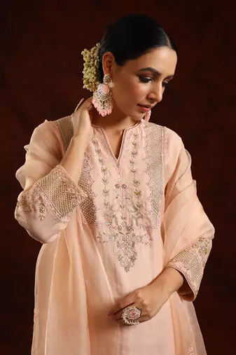 Blush pink chanderi tissue kurta set