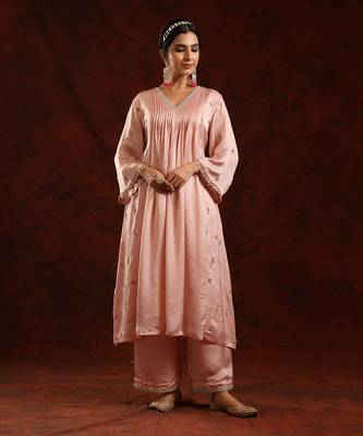 Blush pink modal satin kurta set 1