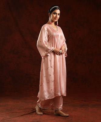 Blush pink modal satin kurta set 2