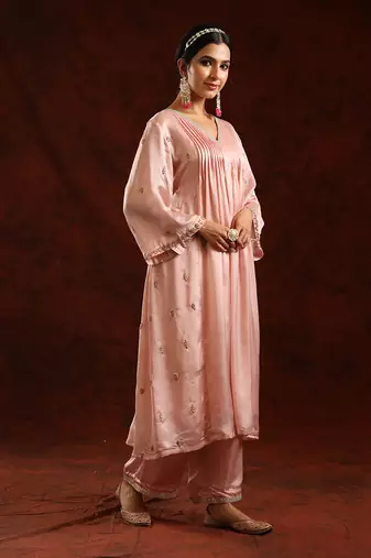 Blush pink modal satin kurta set