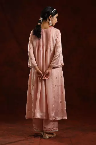 Blush pink modal satin kurta set