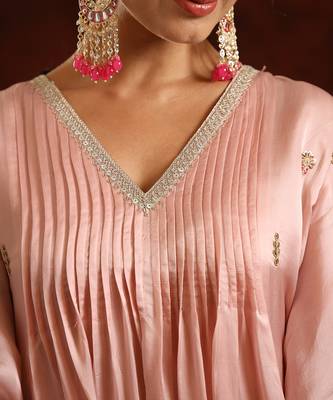 Blush pink modal satin kurta set 4