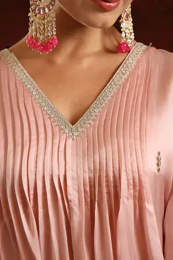 Blush pink modal satin kurta set