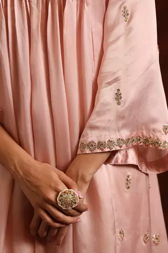 Blush pink modal satin kurta set
