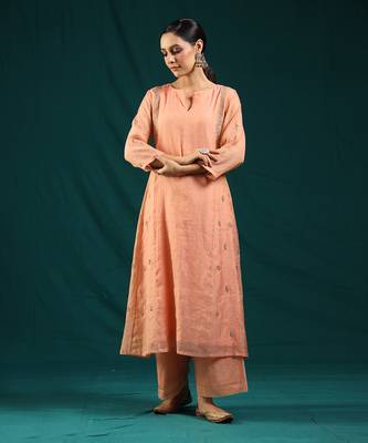 Peach chanderi tissue kurta set 1