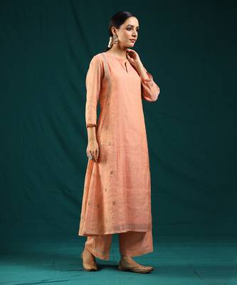 Peach chanderi tissue kurta set 2