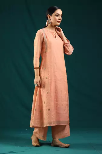 Peach chanderi tissue kurta set