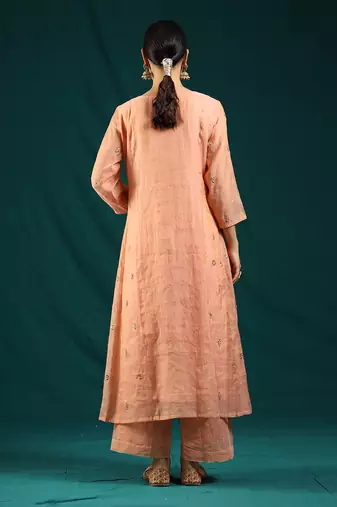Peach chanderi tissue kurta set