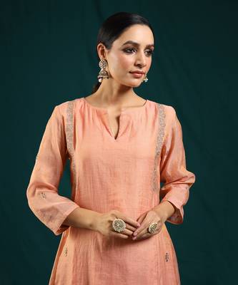 Peach chanderi tissue kurta set 4