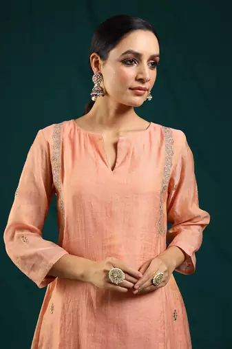 Peach chanderi tissue kurta set