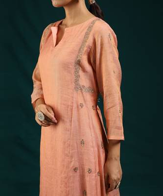 Peach chanderi tissue kurta set 5