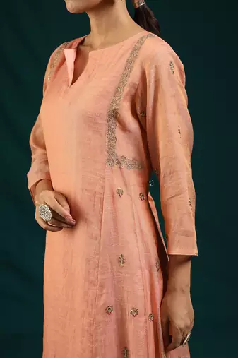Peach chanderi tissue kurta set