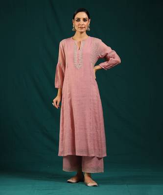 Lilac chanderi tissue kurta set 1